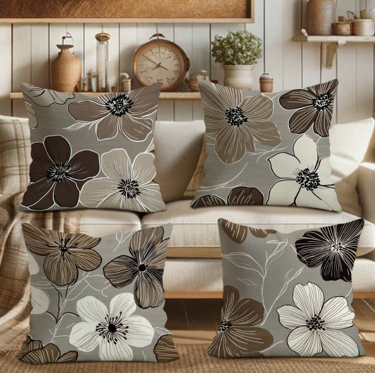 04 Punten.... Bloemen kussenhoezen - 4 stuks - 45x45cm