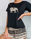 04 Punten.... Dames Pyjama Set met shirt en Shorts, Olifantenprint