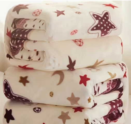 03 Punten.... Flanellen Dekentje wit met vrolijke kleuren - Ster+Maan